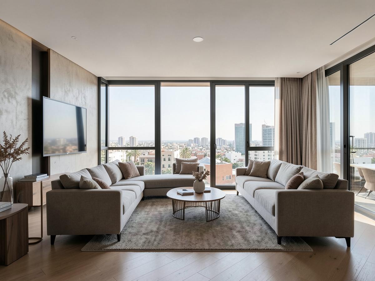 Séjour d'un appartement haut de gamme à Casablanca avec vue sur la ville